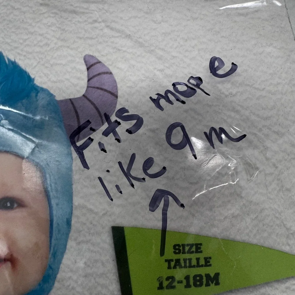 Monsters Inc Sulley Costume Infant 12-18 Months Disney Pixar Blue Fleece